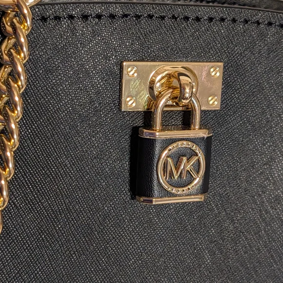 Michael Kors Black Crossbody with Gold Chain and Turn-Lock